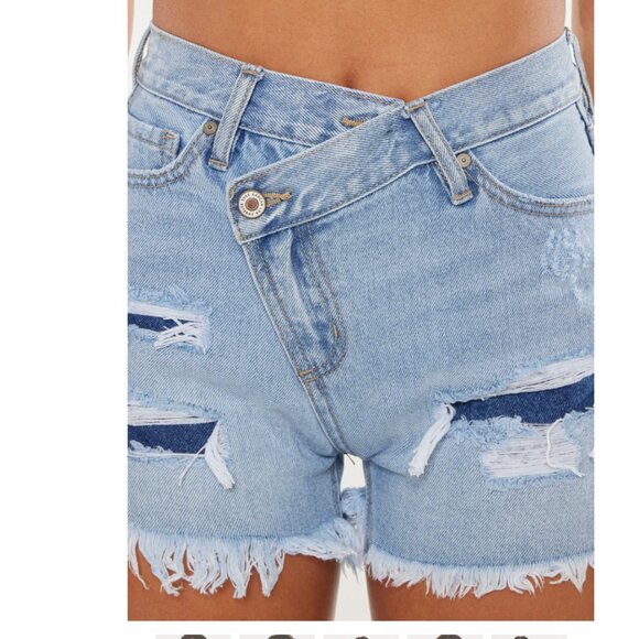 NWT KanCan Leandra High Rise Crossover Shorts Denim Raw Hem Women's XL *Flaw* - Picture 6 of 16
